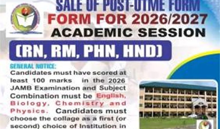 Archbishop Charles Heerey Memorial College of Nursing Sciences, Aba Nursing Post-UTME form, 2026/2027